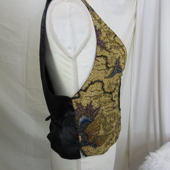 Paul Ropp Vintage Beaded Vest Gold and Black Bird Motif Size Medium Boho - Picture 9 of 11